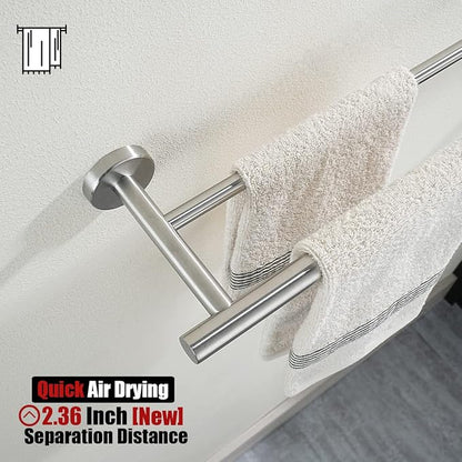 JQK Double Towel Bar, 15 Inch 304 Stainless Steel Thicken 0.8mm Towel Rack Holder for Bathroom Washcloths and Hand Towels, Brushed Wall Mount, Useable Length 12 Inch, TB100L12-BN