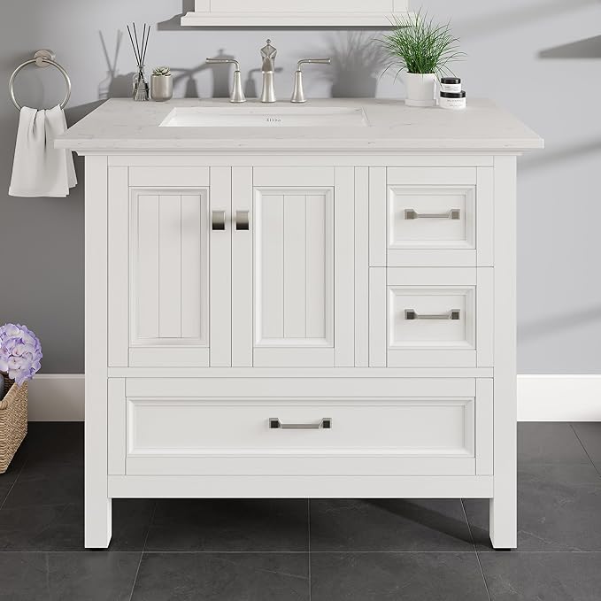 Eviva Britney 36 in. White Single Sink Bath Vanity with Carrara Quartz Top and Undermount Porcelain Sink