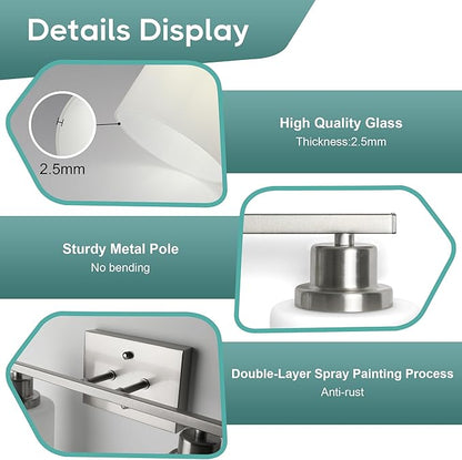 Ascher Bathroom Light Fixtures, 2-Light Vanity Light Over Mirror, Brushed Nickel Wall Sconces with Milky White Frosted Glass Shades, Wall Lamp for Living Room Bedroom, E26 Base(Bulbs Not Included)