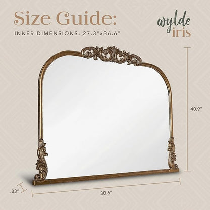 English Estate Carved Arch Wood Wall Mirror, Mirror for Entryway, Living Room, Bathroom, Antique Gold, 30.6x41