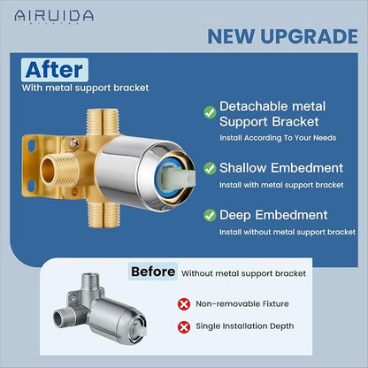 Airuida 6 Inch Shower Faucet Set,Bathtub Faucet Kit,Chrome Polish | Shower Tub Faucet Set,Male Threads Rough-In Valve,Square Head Shower System