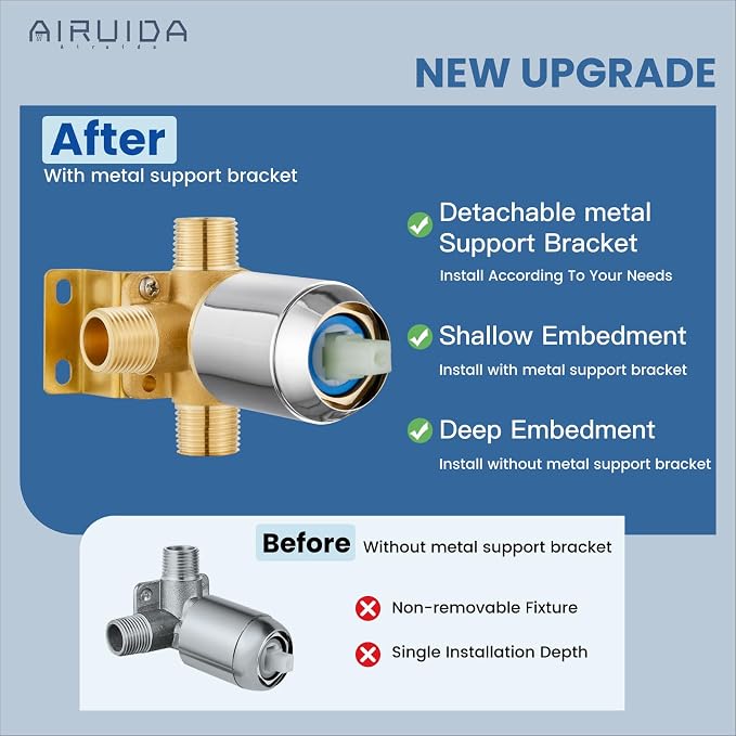 Airuida 8 Inch Shower Faucet Set,Bathtub Faucet Kit,Chrome Polish | Shower Tub Faucet Set,Male Threads Rough-In Valve,Square Head Shower System