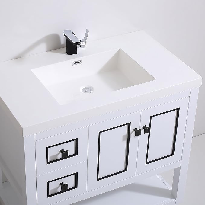 Dowell 37" Bathroom Sink,Single Bowl Vanity Basin,Rectangular Drop-In Bathroom Sink with Overflow,White-000 3722BP