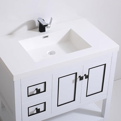 Dowell 37" Bathroom Sink,Single Bowl Vanity Basin,Rectangular Drop-In Bathroom Sink with Overflow,White-000 3722BP