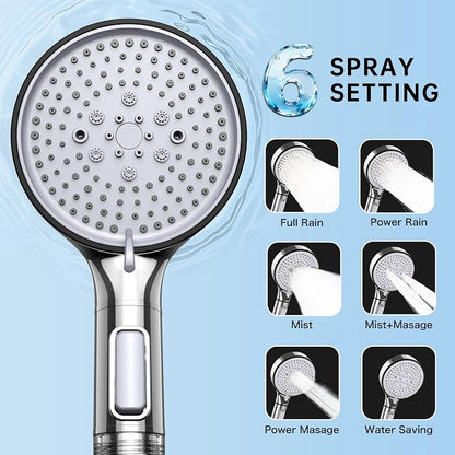 Filtered Shower Head with Handheld, 6-Spray High Pressure Shower Head to to Reduce Dry Itchy Skin, Handheld Shower Head Set Includes 60" Hose & Adjustable Bracket