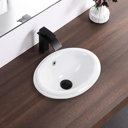 Bathroom Vessel Sink 16'' x 12'' Semi Recessed Bathroom Sink Oval Drop-in Vanity Sink with Overflow White Ceramic Modern Art Basin