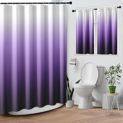 Shower Curtain Set, for Bathroom Decor 72" x 72", Ombre Lavender | Gradient Waffle Modern Waffle Textured Cloth Waterproof Matching Window Shower Curtain 36 x 30 Inches