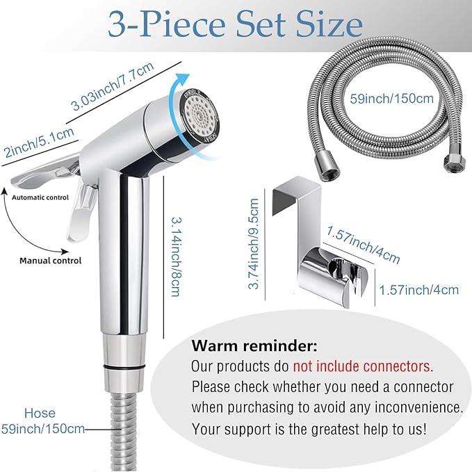 Handheld Bidet Sprayer Toilet Bathroom with Wall Bracket Hose Set, Closestool, Squatting Pan, Water Flower, Floor Cleaning Cloth Diaper for Bathroom Hygiene 3 Set (Note: linker not Included)