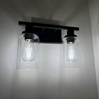 MELUCEE 2-Light Industrial Bathroom Lighting Oil Rubbed Bronze | Bathroom Light Fixtures Wall Mount Sconces with Clear Glass Shade for Bedroom Living Room Kitchen (Patent No.: US D963914 S)