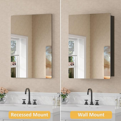 24x30 Inch Medicine Cabinet with Mirror, Recessed or Surface Mounted Bathroom Cabinets for Storage, 2 Fully Adjustable Tempered Glass Shelves, Soft-close DTC Hinges, HD Reflection Mirror Door, Black