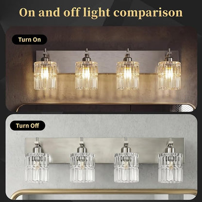 OCIOC 4-Light Nickel Bathroom Vanity Light Over Mirror, Brushed Nickel Bathroom Wall Lights with Glass Shades, Indoor Wall Mounted Lamp for Living Room Bedroom Hallway