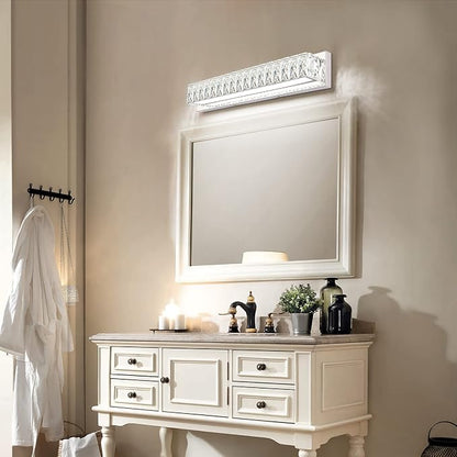 Crystal Bathroom Light Fixtures Over Mirror, 22.8in Modern LED Vanity Lights for Bath, Chrome Stainless Steel Bathroom Lighting, 6000K Bright White Light