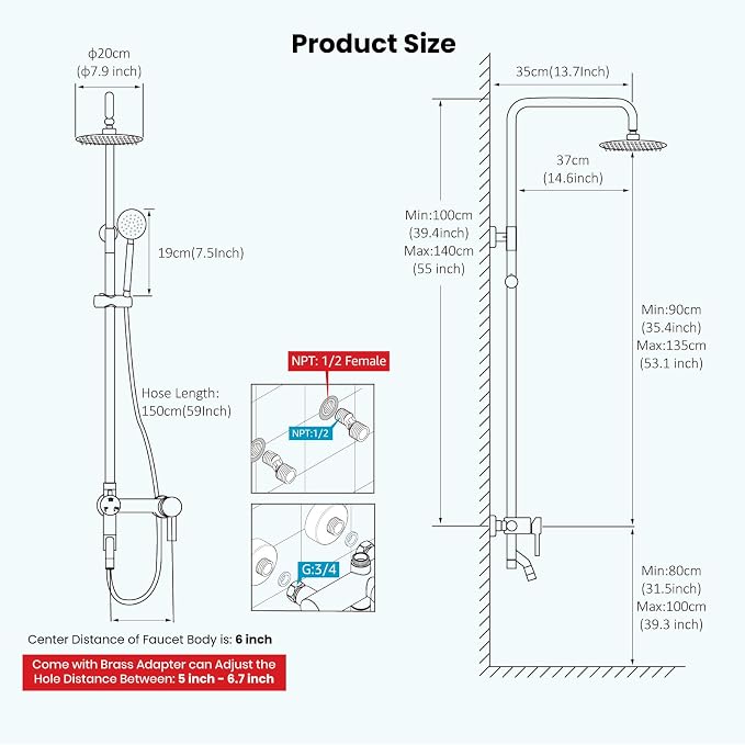 gotonovo Outdoor Shower Kit SUS304 Stainless Steel Brushed Nickel | Outside Shower Fixtures,8’’ Rain Head with Handheld Sprayer,Swivel Tub Spout,Indoor/Outdoor,Poolside,Backyard,Garden,Beach