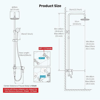 gotonovo Outdoor Shower Kit SUS304 Stainless Steel Brushed Nickel | Outside Shower Fixtures,8’’ Rain Head with Handheld Sprayer,Swivel Tub Spout,Indoor/Outdoor,Poolside,Backyard,Garden,Beach