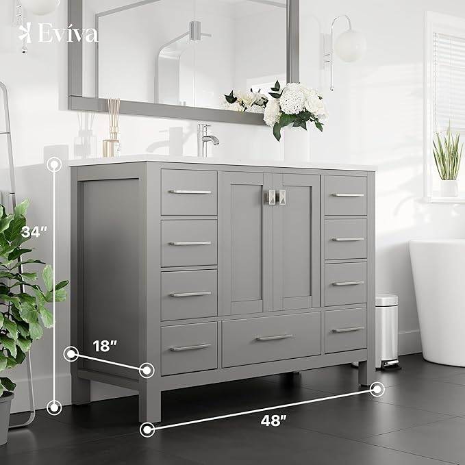 Eviva London 48 Gray Bathroom Vanity with Carrara Quartz Top