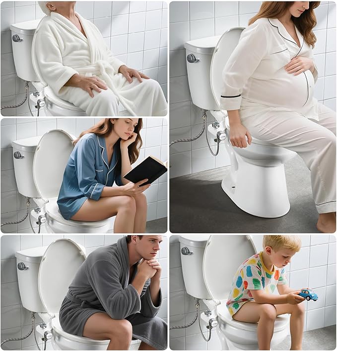 Non-Electric Bidet Attachment for Toilet Seat, Daul Clean Nozzles 3 Modes Adjustable Water Pressure Ultra-Slim Bidet Toilet Seat Attachment with Pressure Controls Feminine/Posterior Wash(TT17N)