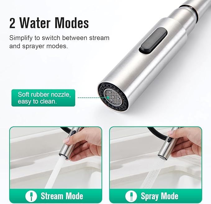 CREA Bathroom Faucet with Pull Out Sprayer,Brushed Nickel Single Handle Kitchen Bar Faucets for Mini Sink Pull Down Vanity Mixer Tap 2 Water Modes,cUPC/NSF