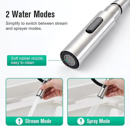 CREA Bathroom Faucet with Pull Out Sprayer,Brushed Nickel Single Handle Kitchen Bar Faucets for Mini Sink Pull Down Vanity Mixer Tap 2 Water Modes,cUPC/NSF
