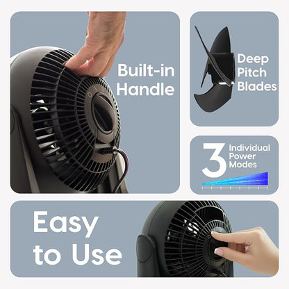 IRIS USA WOOZOO Small Desk Fan, 360° Vertical Tilt, Quiet Table Fan, Black | 52ft Max Air Distance, 30 db, Table Top Fan for Bedroom, Office, Dorm, Kitchen, Air Circulator