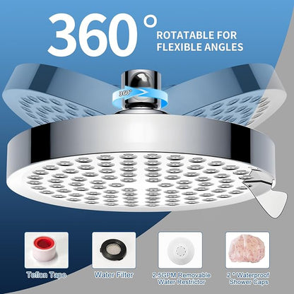 Shower Head High Pressure: 6" Rain Shower Head for Bathroom Upgrade with 7 Modes & Easy Clean Nozzles - 360° Adjustable Family Spa Showerhead for Men Women (Chrome)