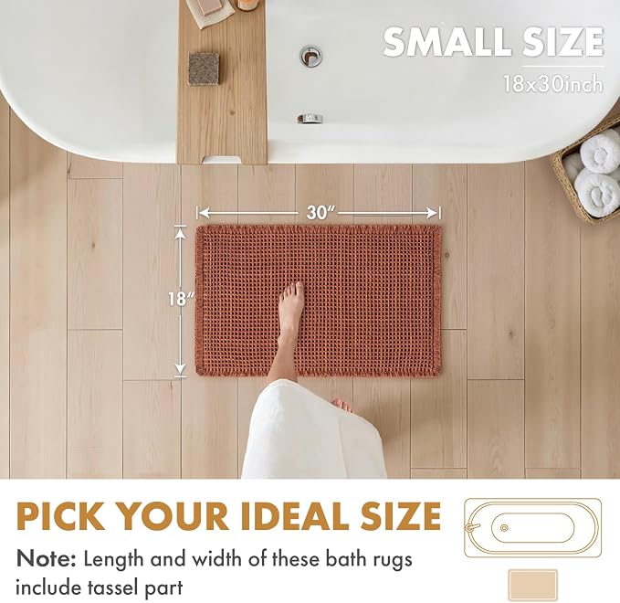 MIULEE Fall Rust Set of 2 Waffle Bathroom Rugs Boho Bath Mat 18x30 Inch | Non Slip, Super Absorbent, Washable, Ultra Soft, Rubber Backed Bath Rugs for Bathroom Floor Tub Shower