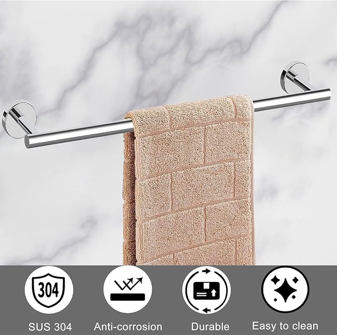 Cilee 10 Piece Chrome Bathroom Hardware Set, 24 16 inch Towel Bar Set | 24 & 16 inch Towel bar, Toilet Paper Holder, Towel Ring, Towel Hook, Bathroom Accessories Set Stainless Steel Wall Mounted