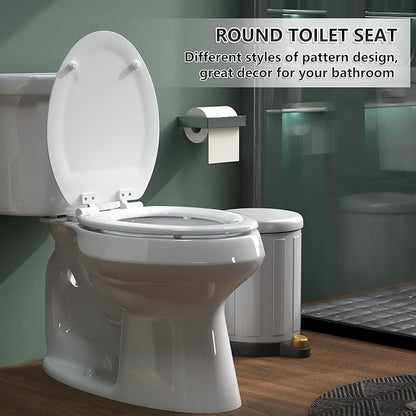Elongated Toilet Seat Angol Shiold Quiet-Close Molded Wood Toilet Seat with Non-Slip Adjustable Hinges, Anti-Pinch Bumpers, Easy Install & Clean（White, Elongated 18.5''）