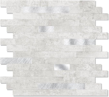 10 - Sheet Peel and Stick Backsplash Wall Tile, PVC Kitchen Backsplash, Stick on Tiles for Backsplash Kitchen (12'' X 12'', White Gray)