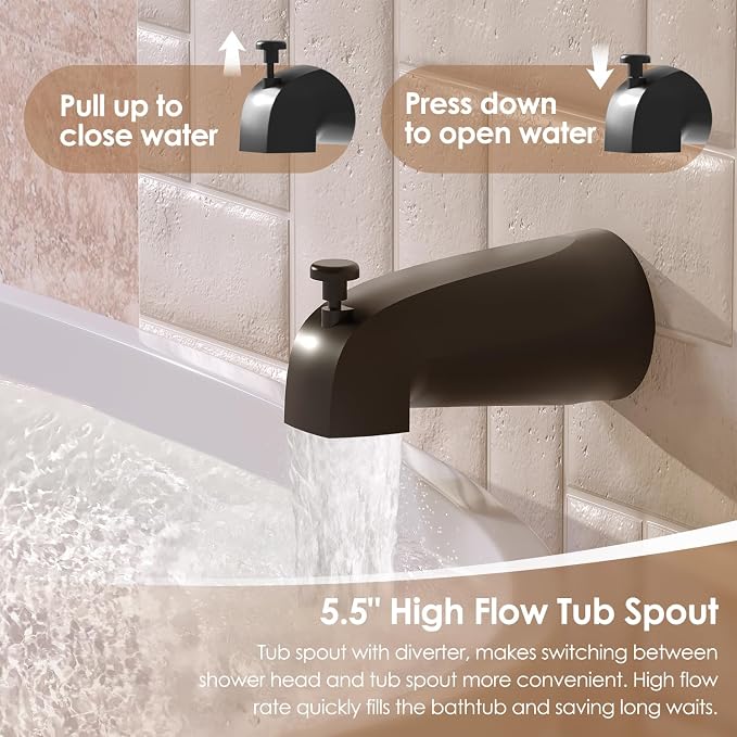 Replacement for Delta Shower Trim Kit 14 Series, Bath Tub Matte Black Shower Faucet Set, 6-Inch Black Shower Head and Handle Set(Valve/Cartridge Not Included)