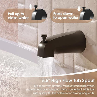 Replacement for Delta Shower Trim Kit 14 Series, Bath Tub Matte Black Shower Faucet Set, 6-Inch Black Shower Head and Handle Set(Valve/Cartridge Not Included)