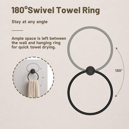Toilet Paper Holder and Hand Towel Ring Bathroom Set | Matte Black,Stainless Steel,Wall Mount,Bathroom Accessories,Hand Towel Ring and Toilet Paper Holder Set,Easy to install