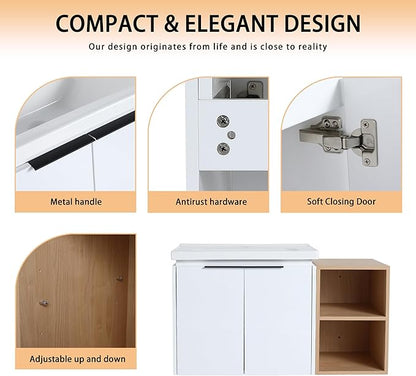 36" Bathroom Vanity with Sink, 36 Inch Floating Bathroom Vanity, Modern Bathroom Vanity, White Wall Mounted Cabinet Set(074WH, 36'' X 18'')