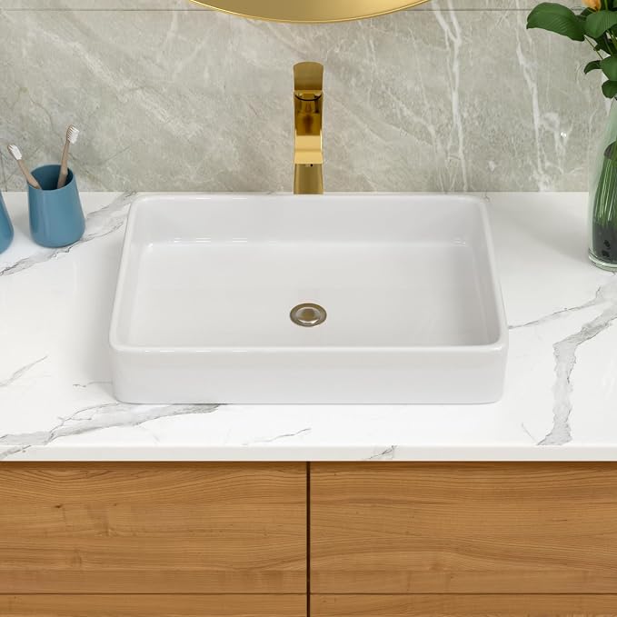 Lordear White Bathroom Sink 24"x16" Rectangle Bathroom Vessel Sink Modern Above Counter White Farmhouse 24 Inch Bathroom Sink Porcelain Ceramic Vanity Sink Art Basin