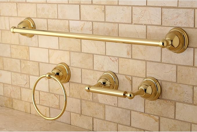 Kingston Brass BAK396148PB Restoration 3-Piece Towel-Bar Bathroom Hardware Set, Polished Brass