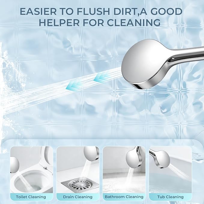 Filtered Handheld Shower Head, High Pressure Chrome | 7 spray modes, 5.24" wide coverage, 59" SS hose, adjustable holder, built-in filter, G1/2" universal fit, tool-free install