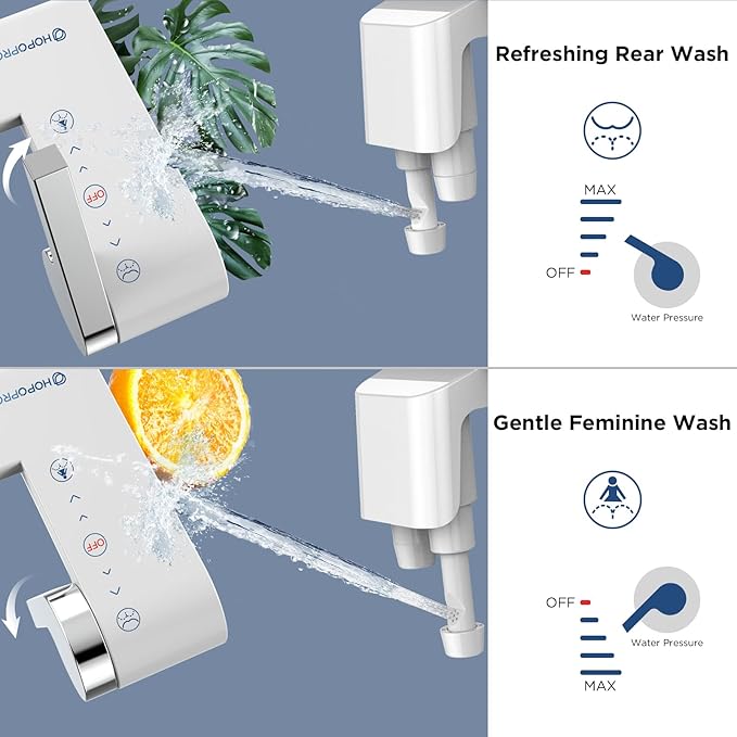 HOPOPRO Bidet Attachment for Toilet, Non-Electric Bidet Ultra-Slim Dual Nozzle (Feminine/Rear Wash), Cold Water Bidets Sprayer for Existing Toilets with Adjustable Pressure Control 1-Min Install
