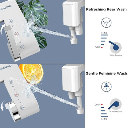 HOPOPRO Bidet Attachment for Toilet, Non-Electric Bidet Ultra-Slim Dual Nozzle (Feminine/Rear Wash), Cold Water Bidets Sprayer for Existing Toilets with Adjustable Pressure Control 1-Min Install