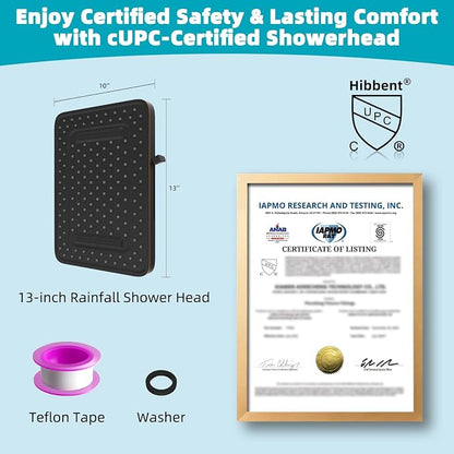 Hibbent cUPC Certified 5 Spray Modes Shower Head, 13'' High Pressure Large Rainfall Shower Head, High Flow Waterfall Bathroom Fixed Showerheads, Adjustable Swivel Ball Joint, Oil Rubbed Bronze