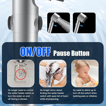 Filtered Shower Head with Handheld, High Pressure Water Flow and Multiple Spray Modes Shower Head with Filter, Power Wash for Hard Water, Showerhead with ON/OFF Switch for Pets Bath (Silver) | ON/OFF Switch,4 Spray,Built-in Power Wash,Detachable Shower...