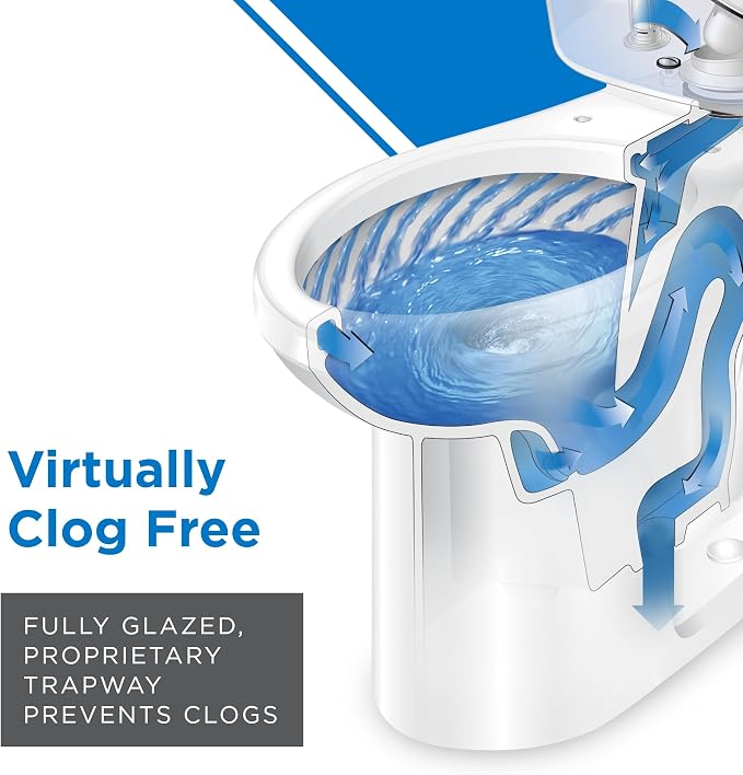 Gerber Viper Force Elongated Two-Piece Toilet, Soft-Close Seat, White | Strong flush clears the bowl every time | Seat lifts off in seconds for easy cleaning | Tool-free install kit included