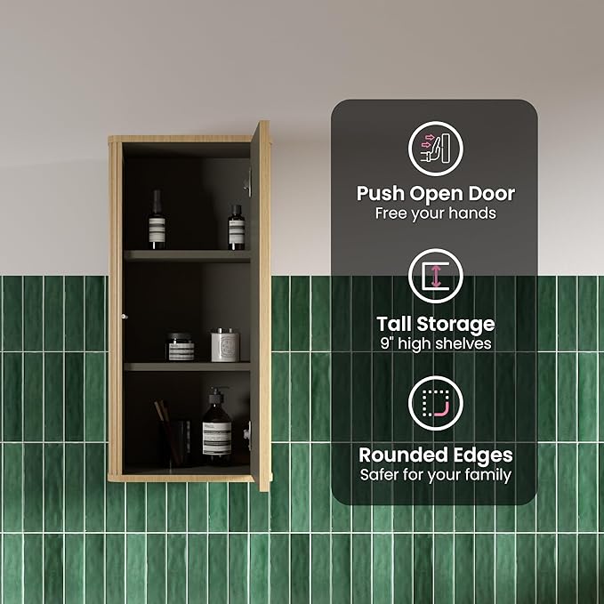 Floating Bathroom Side Cabinet, Wall Mounted Modern Cabinet, Large Storage for Small Space, Apartment, Hotel, Natural Oak - Camellia Collection