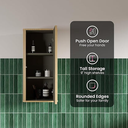 Floating Bathroom Side Cabinet, Wall Mounted Modern Cabinet, Large Storage for Small Space, Apartment, Hotel, Natural Oak - Camellia Collection