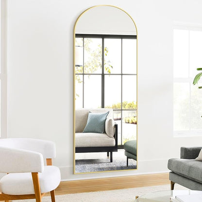 Arched Full Length Mirror, 70"x24" Standing Body Mirror for Wall, Gold | Built-in Stand, HD Shatterproof Glass, Aluminum Alloy Frame, Hanging or Standing, for Bedroom, Living Room & Dressing Room
