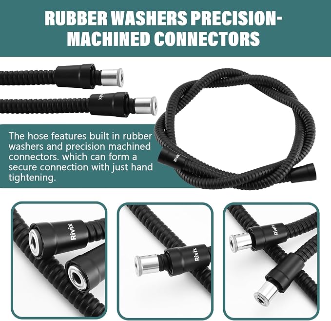 Shower Hose 59-Inch Extra Long Shower Hose-Replacement-PVC Encapsulated Stainless Steel Core,Rust-Resistant &No Teflon Tape Needed,Flexible&Kink-Resistant for Handheld Shower Heads Pets,RV Black