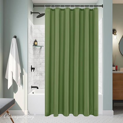 Biscaynebay Hotel Quality Extra Long Fabric Shower Liners 72" Width by 84" Length, Sage Water Resistant Bathroom Curtains Rust Resistant Grommets & Weighted Bottom Hem Machine Washable