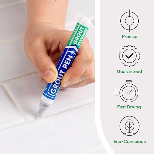 Grout Pen Winter Grey Tile Grout Paint Marker - 2 Pack w/Extra Tips (7mL) | Waterproof Grout Refresh Restorer for Kitchen & Bathroom, Tile Grout Colorant and Sealer Pens - Narrow Tip 5mm - Winter Grey