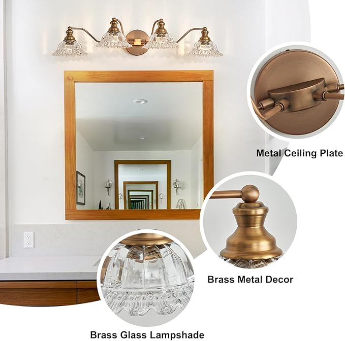 Brass 4 Light Vanity Lights for Bathroom Vanity Light Fixtures Bathroom Light Fixture