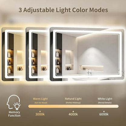 36"x40" LED Bathroom Mirror with Lights, Backlit + Front Lit, Anti-Fog, Lighted Bathroom Mirror for Wall, HD Shatterproof Tempered Glass, Dimmable, Memory Function (Horizontal/Vertical)