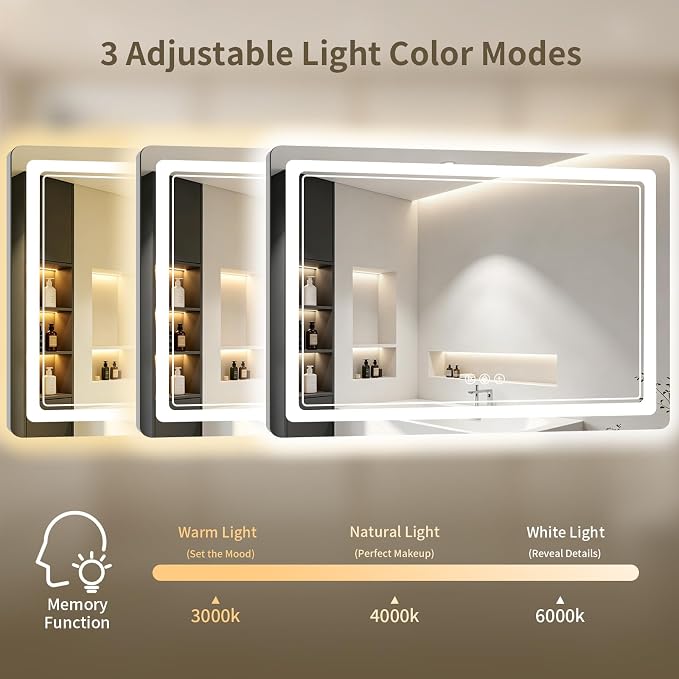 20"x28" LED Bathroom Mirror with Lights, Backlit + Front Lit, Anti-Fog, Lighted Bathroom Mirror for Wall, HD Shatterproof Tempered Glass, Dimmable, Memory Function (Horizontal/Vertical)