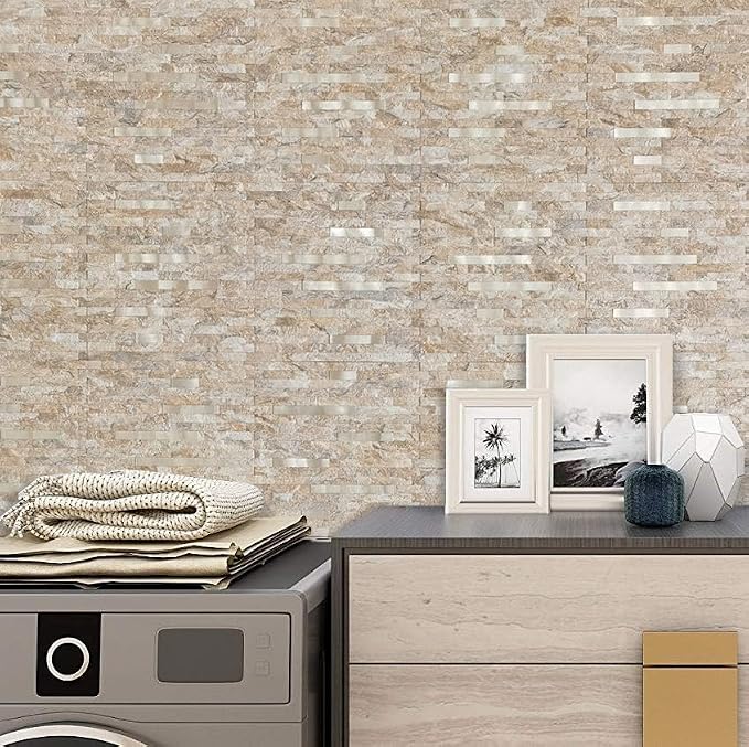 DICOFUN 10-Sheet Peel and Stick Backsplash Wall Tile, PVC Kitchen Backsplash Peel and Stick in Sandstone, 9.4 sq.ft